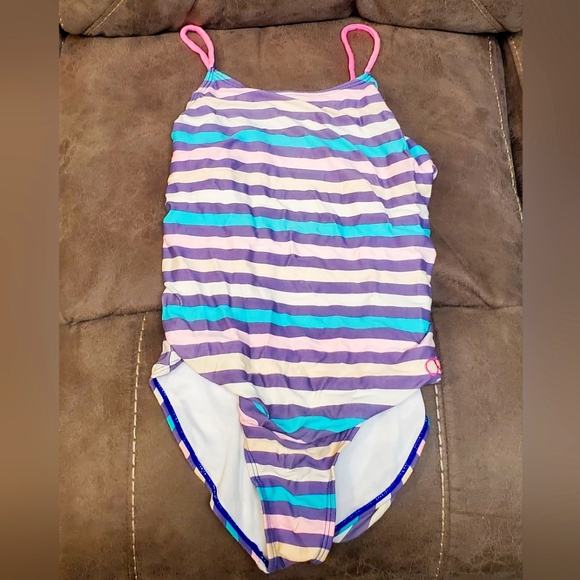 Girl's OP Stripped Swimsuit Size Large 10 - 12 - Picture 1 of 3